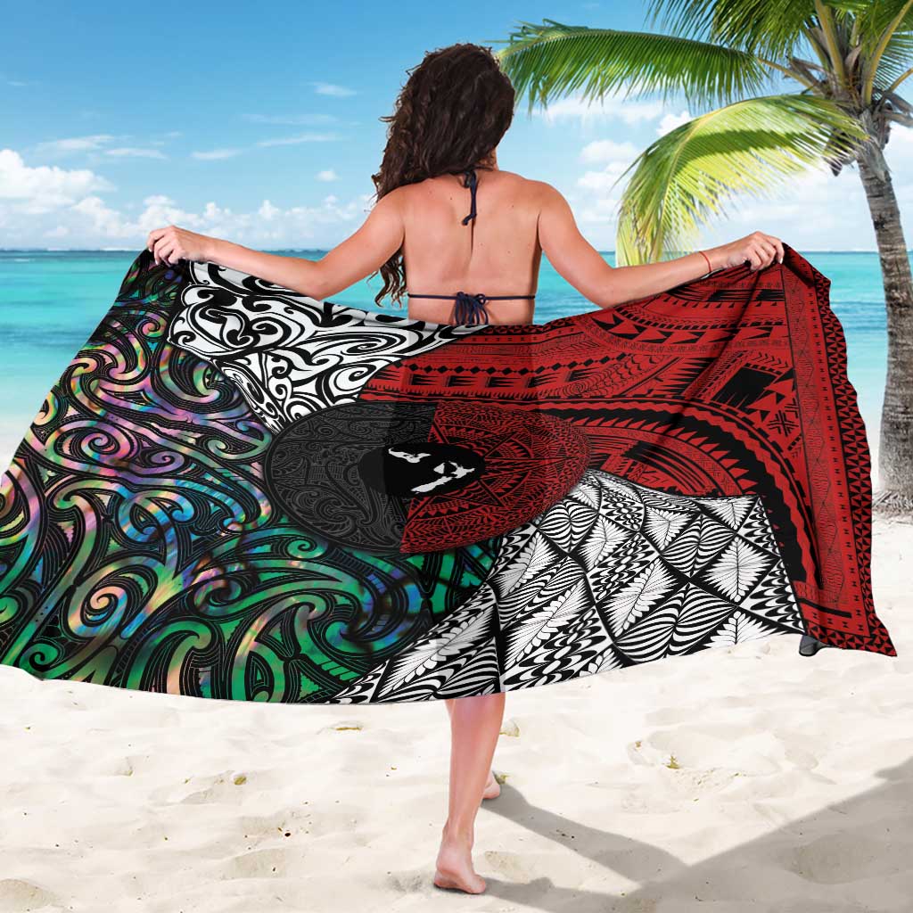 Tonga and New Zealand Together Sarong Tongan Kupesi Ngatu Tattoo and Maori Paua Shell Pattern LT03 - Polynesian Pride