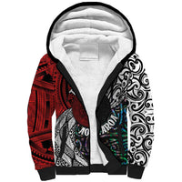 Tonga and New Zealand Together Sherpa Hoodie Tongan Kupesi Ngatu Tattoo and Maori Paua Shell Pattern LT03 Unisex Black - Polynesian Pride