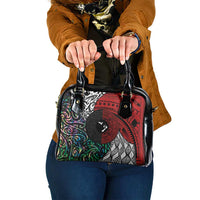 Tonga and New Zealand Together Shoulder Handbag Tongan Kupesi Ngatu Tattoo and Maori Paua Shell Pattern LT03 One Size Black - Polynesian Pride