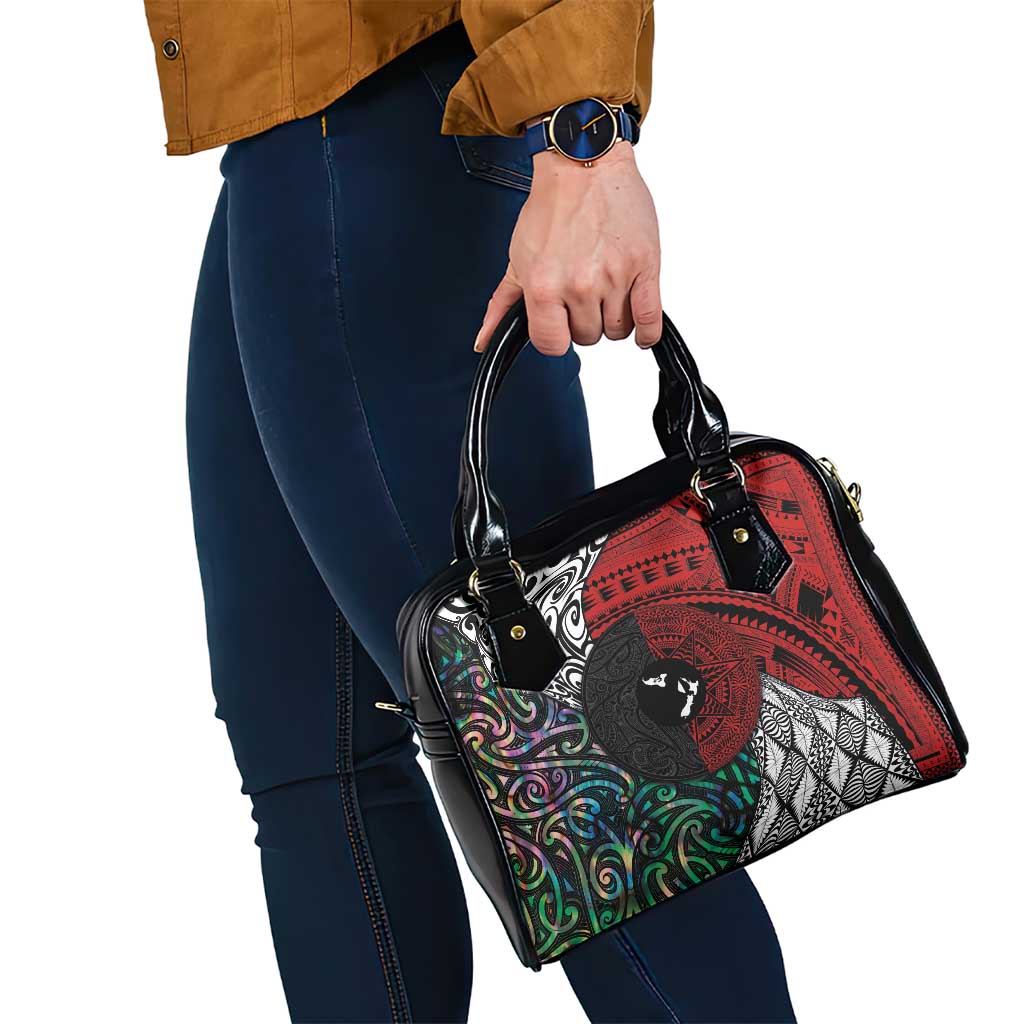 Tonga and New Zealand Together Shoulder Handbag Tongan Kupesi Ngatu Tattoo and Maori Paua Shell Pattern LT03 - Polynesian Pride