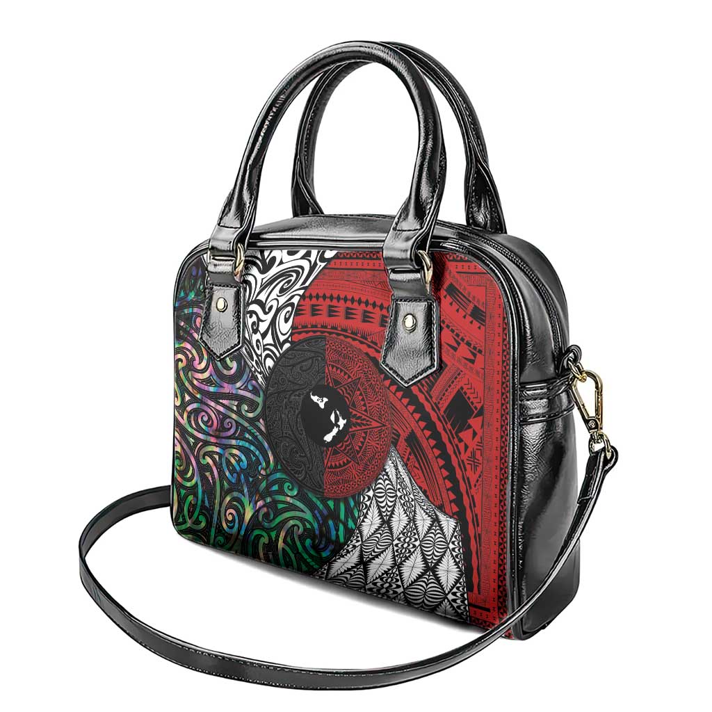 Tonga and New Zealand Together Shoulder Handbag Tongan Kupesi Ngatu Tattoo and Maori Paua Shell Pattern LT03 - Polynesian Pride