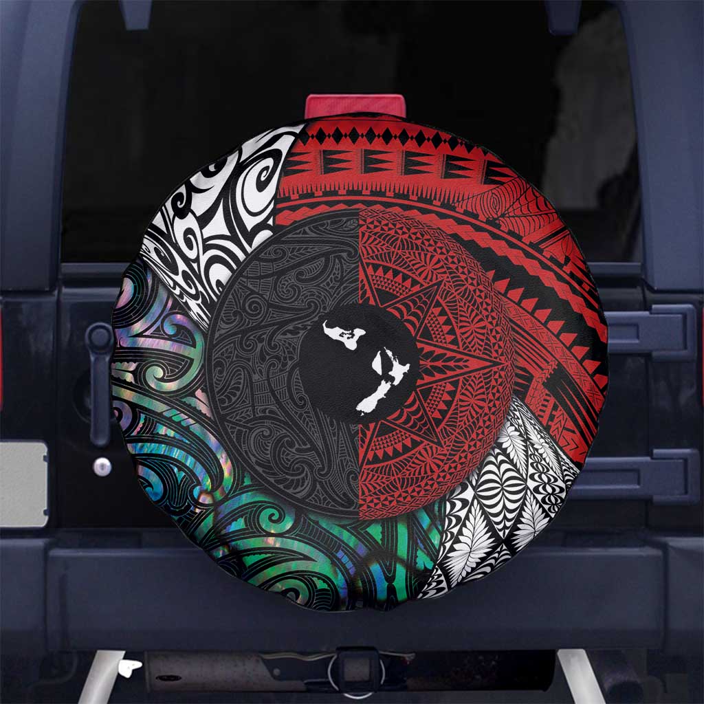 Tonga and New Zealand Together Spare Tire Cover Tongan Kupesi Ngatu Tattoo and Maori Paua Shell Pattern LT03 - Polynesian Pride