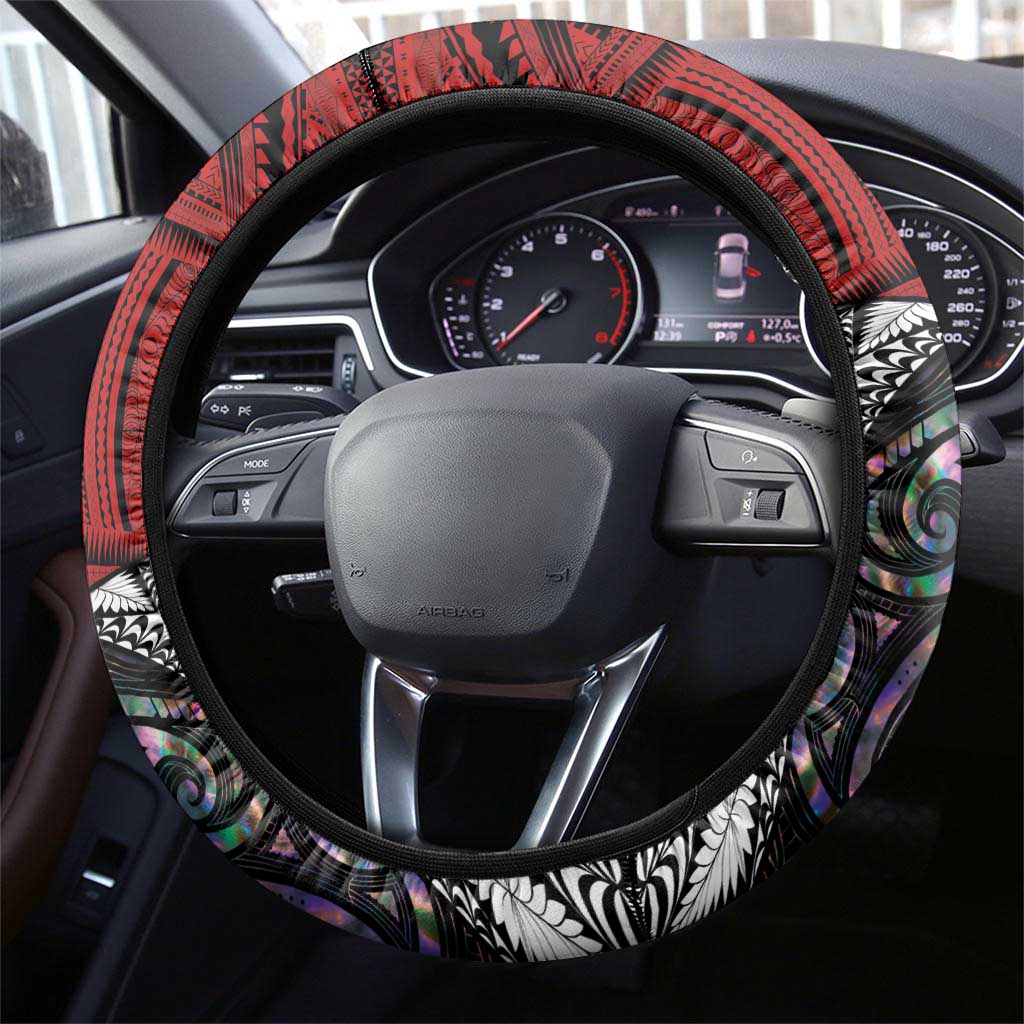 Tonga and New Zealand Together Steering Wheel Cover Tongan Kupesi Ngatu Tattoo and Maori Paua Shell Pattern LT03 - Polynesian Pride