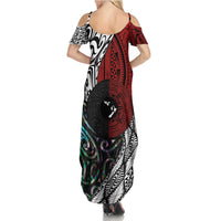 Tonga and New Zealand Together Summer Maxi Dress Tongan Kupesi Ngatu Tattoo and Maori Paua Shell Pattern LT03 - Polynesian Pride