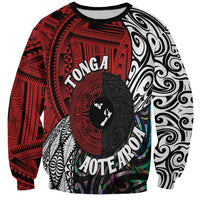 Tonga and New Zealand Together Sweatshirt Tongan Kupesi Ngatu Tattoo and Maori Paua Shell Pattern LT03 Unisex Black - Polynesian Pride