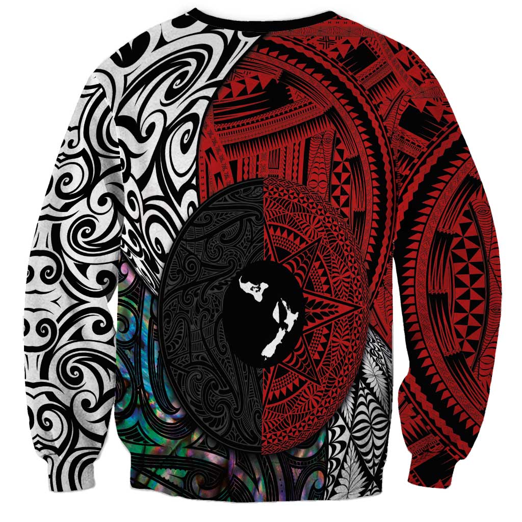 Tonga and New Zealand Together Sweatshirt Tongan Kupesi Ngatu Tattoo and Maori Paua Shell Pattern LT03 - Polynesian Pride