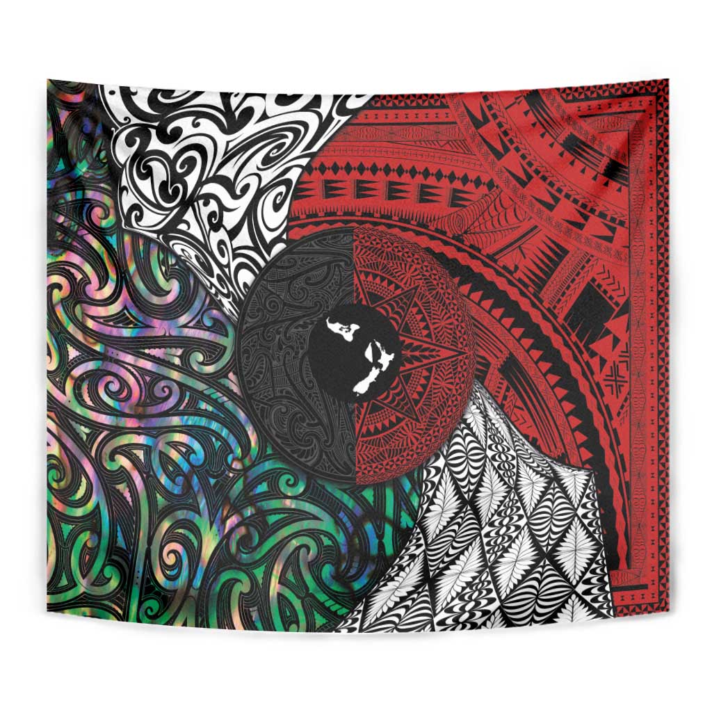 Tonga and New Zealand Together Tapestry Tongan Kupesi Ngatu Tattoo and Maori Paua Shell Pattern LT03 - Polynesian Pride