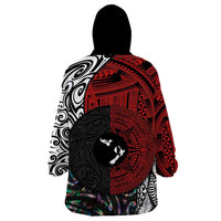 Tonga and New Zealand Together Wearable Blanket Hoodie Tongan Kupesi Ngatu Tattoo and Maori Paua Shell Pattern LT03 - Polynesian Pride