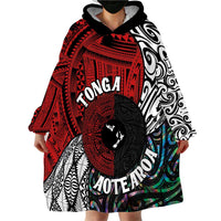 Tonga and New Zealand Together Wearable Blanket Hoodie Tongan Kupesi Ngatu Tattoo and Maori Paua Shell Pattern LT03 - Polynesian Pride