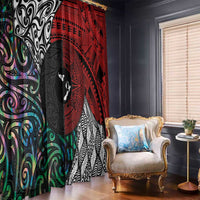 Tonga and New Zealand Together Window Curtain Tongan Kupesi Ngatu Tattoo and Maori Paua Shell Pattern LT03 - Polynesian Pride