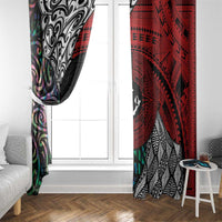 Tonga and New Zealand Together Window Curtain Tongan Kupesi Ngatu Tattoo and Maori Paua Shell Pattern LT03 - Polynesian Pride