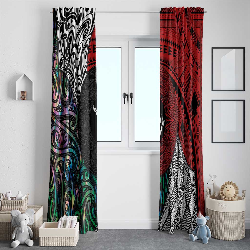 Tonga and New Zealand Together Window Curtain Tongan Kupesi Ngatu Tattoo and Maori Paua Shell Pattern LT03 - Polynesian Pride