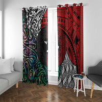 Tonga and New Zealand Together Window Curtain Tongan Kupesi Ngatu Tattoo and Maori Paua Shell Pattern LT03 With Grommets Black - Polynesian Pride