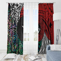 Tonga and New Zealand Together Window Curtain Tongan Kupesi Ngatu Tattoo and Maori Paua Shell Pattern LT03 - Polynesian Pride