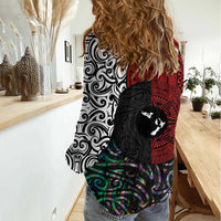 Tonga and New Zealand Together Women Casual Shirt Tongan Kupesi Ngatu Tattoo and Maori Paua Shell Pattern LT03 - Polynesian Pride