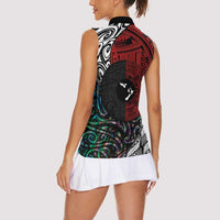 Tonga and New Zealand Together Women Sleeveless Polo Shirt - Tongan Kupesi Ngatu Tattoo and Maori Paua Shell Pattern LT03 - Polynesian Pride