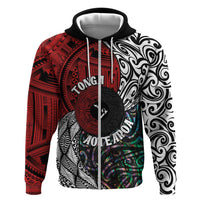 Tonga and New Zealand Together Zip Hoodie Tongan Kupesi Ngatu Tattoo and Maori Paua Shell Pattern LT03 Zip Hoodie Black - Polynesian Pride