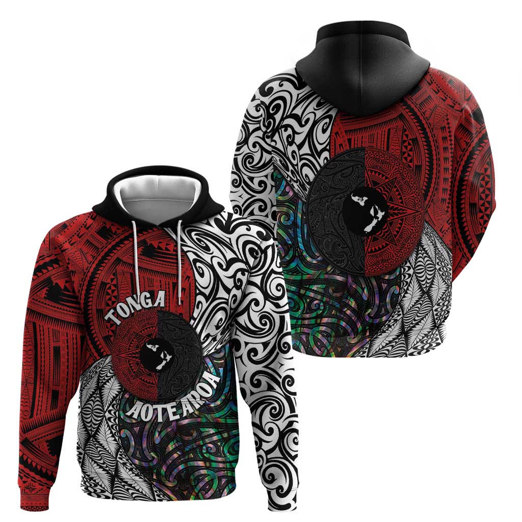 Tonga and New Zealand Together Zip Hoodie Tongan Kupesi Ngatu Tattoo and Maori Paua Shell Pattern LT03 - Polynesian Pride
