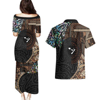 Samoa and New Zealand Together Couples Matching Puletasi and Hawaiian Shirt Siapo Motif and Maori Paua Shell Pattern LT03 - Polynesian Pride