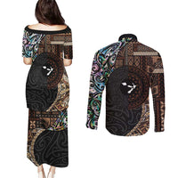 Samoa and New Zealand Together Couples Matching Puletasi and Long Sleeve Button Shirt Siapo Motif and Maori Paua Shell Pattern LT03 - Polynesian Pride