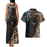 Samoa and New Zealand Together Couples Matching Tank Maxi Dress and Hawaiian Shirt Siapo Motif and Maori Paua Shell Pattern LT03 - Polynesian Pride