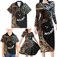 Samoa and New Zealand Together Family Matching Long Sleeve Bodycon Dress and Hawaiian Shirt Siapo Motif and Maori Paua Shell Pattern LT03 - Polynesian Pride