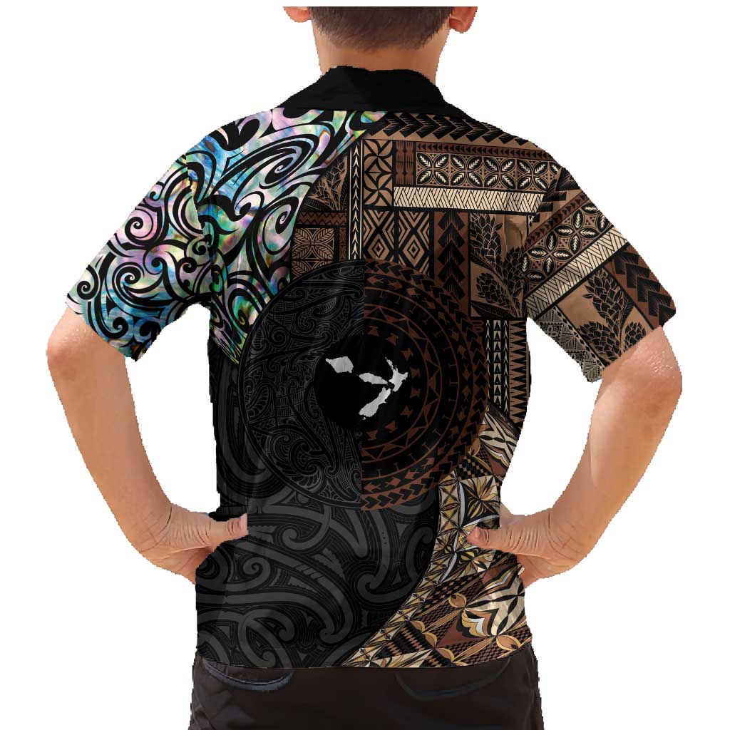 Samoa and New Zealand Together Family Matching Mermaid Dress and Hawaiian Shirt Siapo Motif and Maori Paua Shell Pattern LT03 - Polynesian Pride