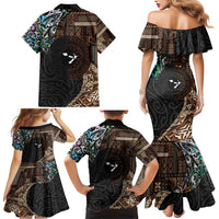 Samoa and New Zealand Together Family Matching Mermaid Dress and Hawaiian Shirt Siapo Motif and Maori Paua Shell Pattern LT03 - Polynesian Pride