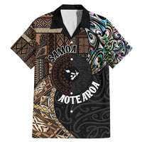 Samoa and New Zealand Together Family Matching Mermaid Dress and Hawaiian Shirt Siapo Motif and Maori Paua Shell Pattern LT03 Dad's Shirt - Short Sleeve Black - Polynesian Pride