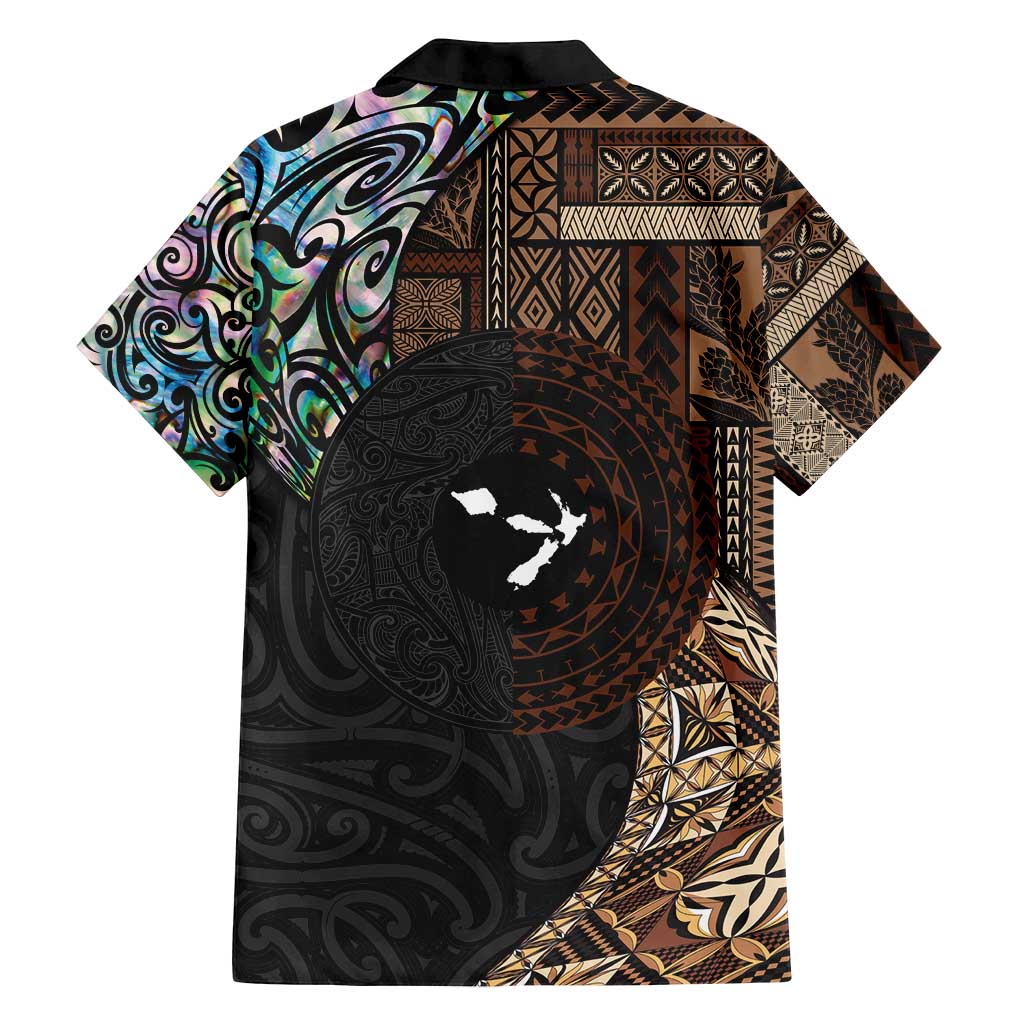 Samoa and New Zealand Together Family Matching Off Shoulder Maxi Dress and Hawaiian Shirt Siapo Motif and Maori Paua Shell Pattern LT03 - Polynesian Pride