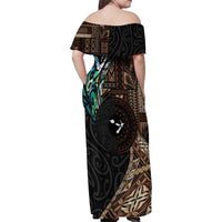 Samoa and New Zealand Together Family Matching Off Shoulder Maxi Dress and Hawaiian Shirt Siapo Motif and Maori Paua Shell Pattern LT03 - Polynesian Pride
