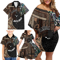 Samoa and New Zealand Together Family Matching Off Shoulder Short Dress and Hawaiian Shirt Siapo Motif and Maori Paua Shell Pattern LT03 - Polynesian Pride