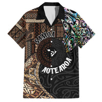 Samoa and New Zealand Together Family Matching Off Shoulder Short Dress and Hawaiian Shirt Siapo Motif and Maori Paua Shell Pattern LT03 Dad's Shirt - Short Sleeve Black - Polynesian Pride