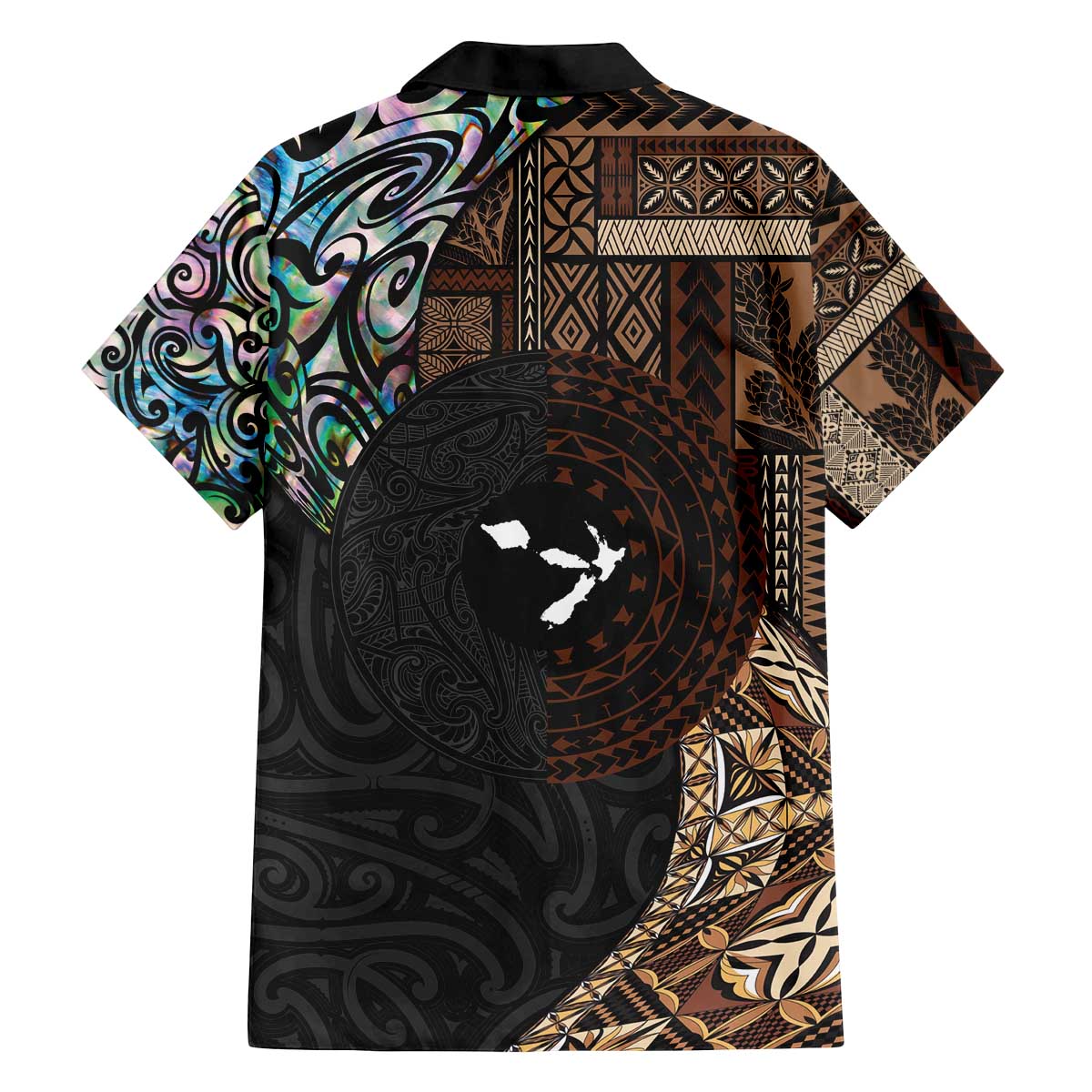 Samoa and New Zealand Together Family Matching Off Shoulder Short Dress and Hawaiian Shirt Siapo Motif and Maori Paua Shell Pattern LT03 - Polynesian Pride