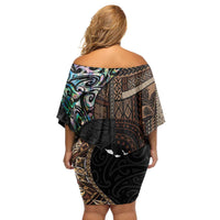 Samoa and New Zealand Together Family Matching Off Shoulder Short Dress and Hawaiian Shirt Siapo Motif and Maori Paua Shell Pattern LT03 - Polynesian Pride