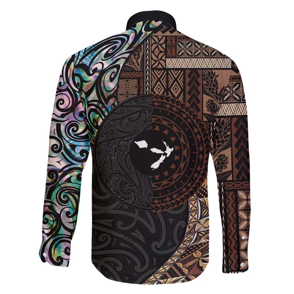 Samoa and New Zealand Together Family Matching Summer Maxi Dress and Hawaiian Shirt Siapo Motif and Maori Paua Shell Pattern LT03 - Polynesian Pride