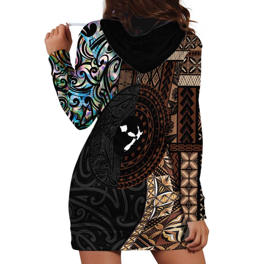 Samoa and New Zealand Together Hoodie Dress Siapo Motif and Maori Paua Shell Pattern LT03 - Polynesian Pride