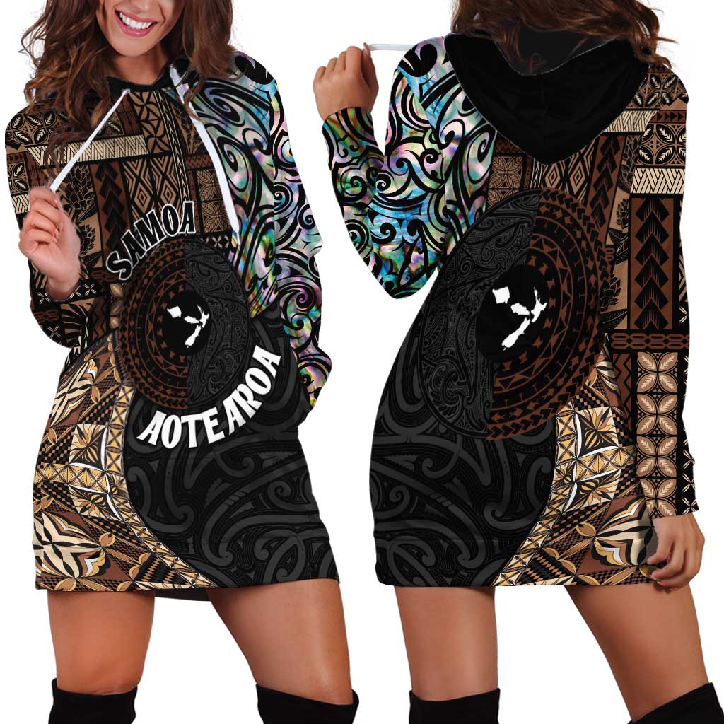 Samoa and New Zealand Together Hoodie Dress Siapo Motif and Maori Paua Shell Pattern LT03 - Polynesian Pride