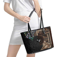 Samoa and New Zealand Together Leather Tote Bag Siapo Motif and Maori Paua Shell Pattern LT03 - Polynesian Pride