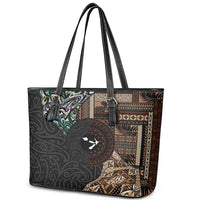 Samoa and New Zealand Together Leather Tote Bag Siapo Motif and Maori Paua Shell Pattern LT03 - Polynesian Pride