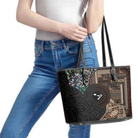 Samoa and New Zealand Together Leather Tote Bag Siapo Motif and Maori Paua Shell Pattern LT03 - Polynesian Pride
