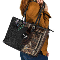 Samoa and New Zealand Together Leather Tote Bag Siapo Motif and Maori Paua Shell Pattern LT03 - Polynesian Pride