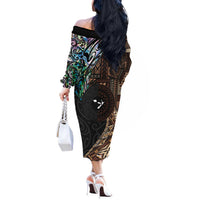 Samoa and New Zealand Together Off The Shoulder Long Sleeve Dress Siapo Motif and Maori Paua Shell Pattern LT03 - Polynesian Pride