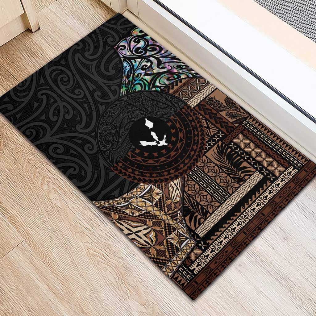 Samoa and New Zealand Together Rubber Doormat Siapo Motif and Maori Paua Shell Pattern