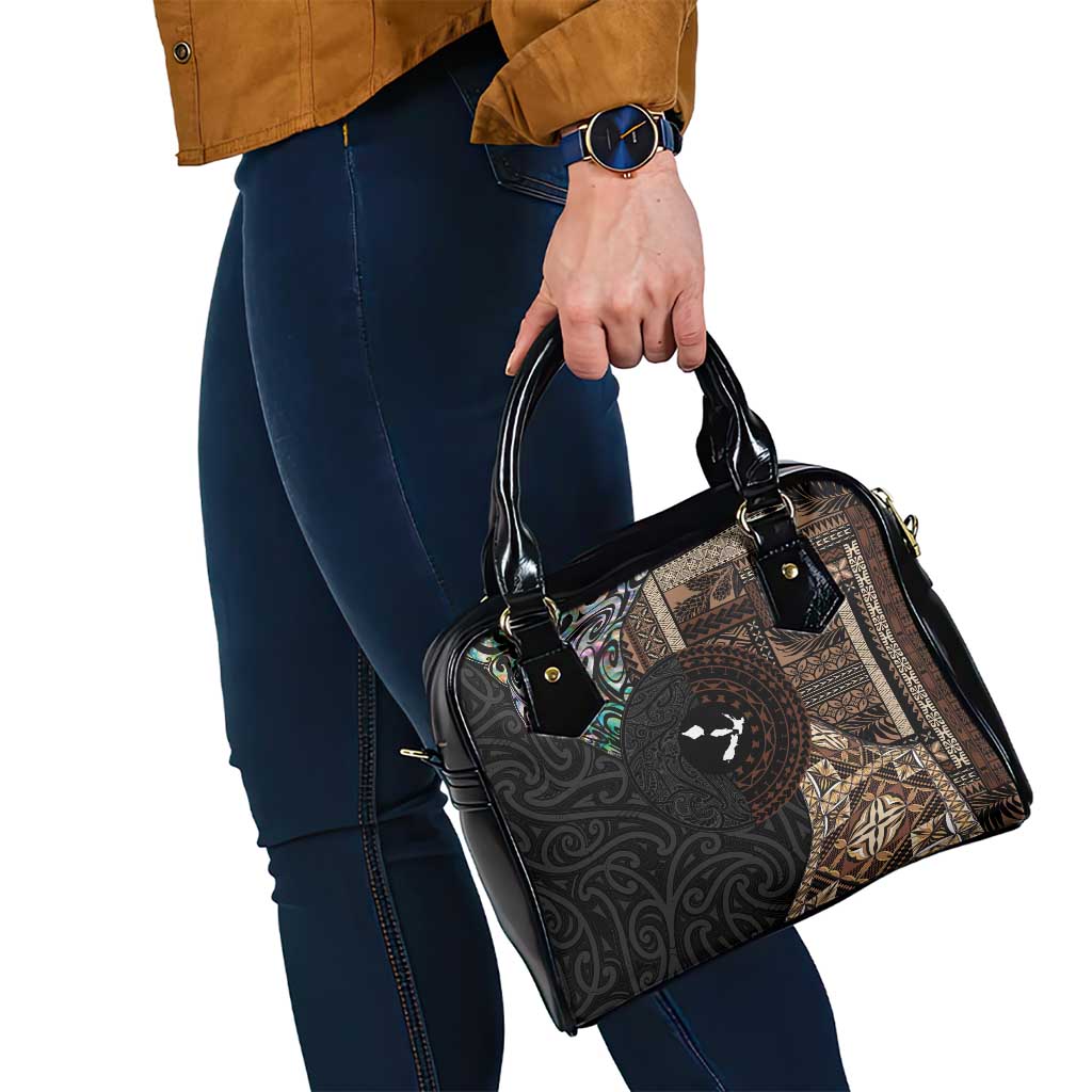 Samoa and New Zealand Together Shoulder Handbag Siapo Motif and Maori Paua Shell Pattern
