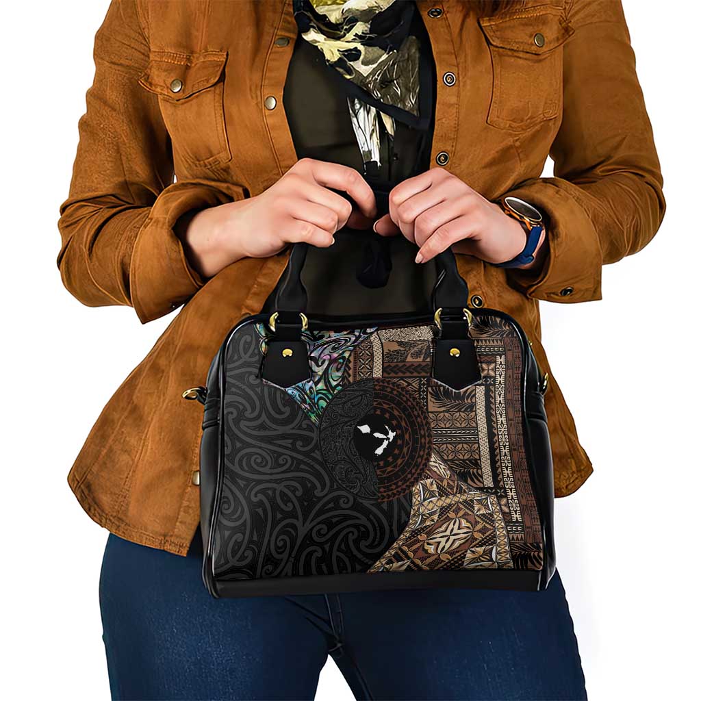 Samoa and New Zealand Together Shoulder Handbag Siapo Motif and Maori Paua Shell Pattern