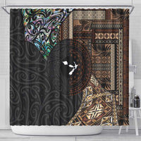 Samoa and New Zealand Together Shower Curtain Siapo Motif and Maori Paua Shell Pattern LT03 - Polynesian Pride