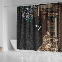 Samoa and New Zealand Together Shower Curtain Siapo Motif and Maori Paua Shell Pattern LT03 - Polynesian Pride