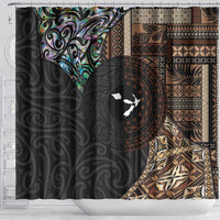 Samoa and New Zealand Together Shower Curtain Siapo Motif and Maori Paua Shell Pattern LT03 - Polynesian Pride