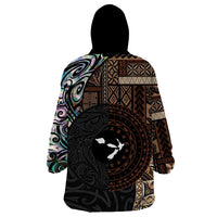 Samoa and New Zealand Together Wearable Blanket Hoodie Siapo Motif and Maori Paua Shell Pattern LT03 - Polynesian Pride
